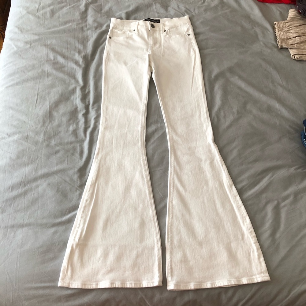Express mid rise bell flare white jeans